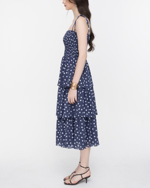SIXDO Polka Dot Spaghetti Strap Maxi Chiffon Dress
